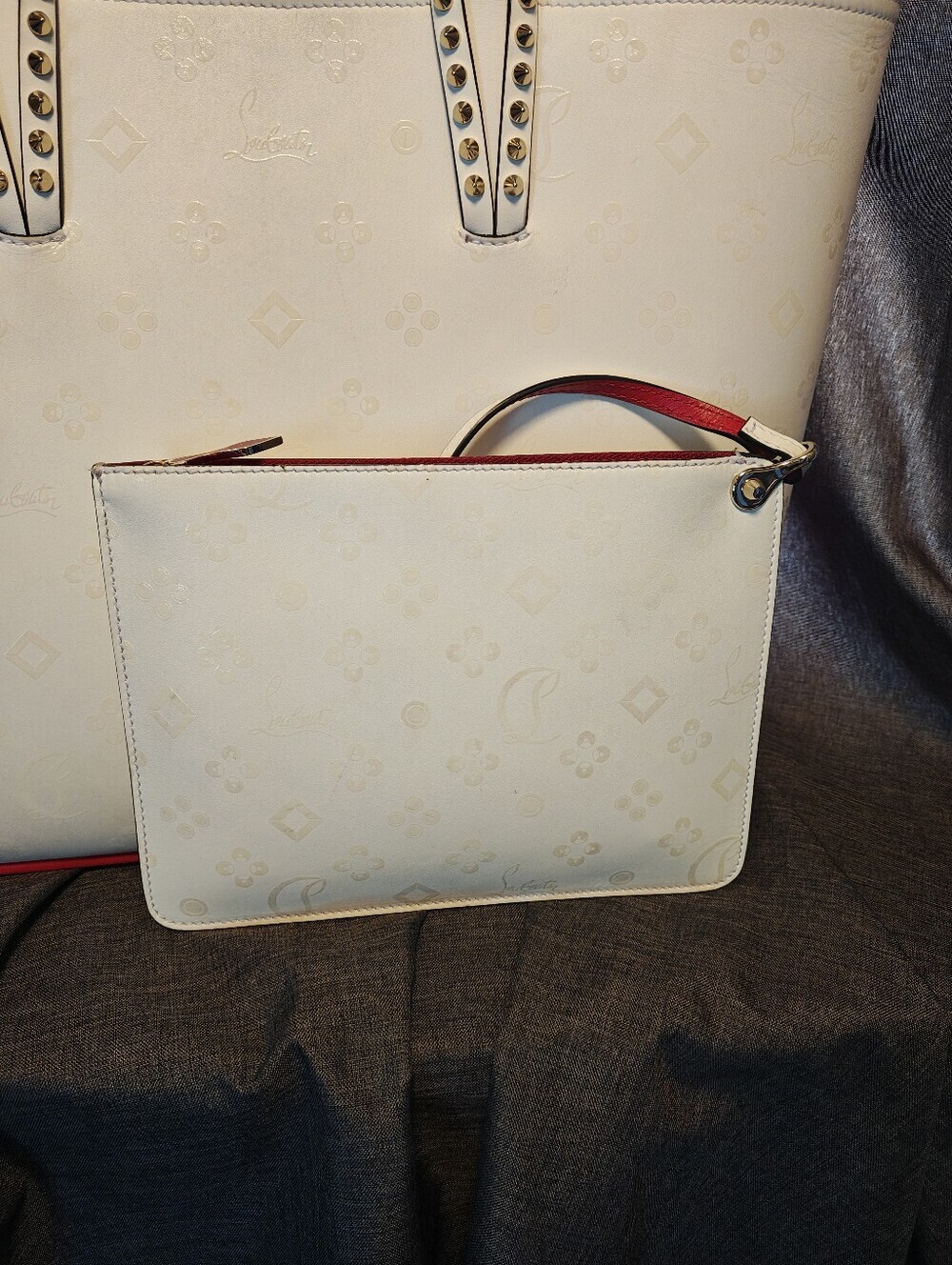 Calfskin Loubinthesky East West Cabata Tote White - Picture 12 of 16